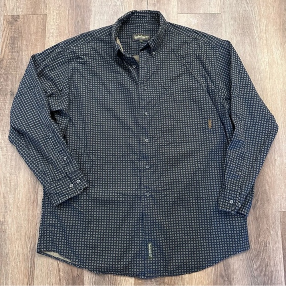 Timberland Weathergear Button‎ Down Shirt Men's L Large Blue Geometric Unique ￼
